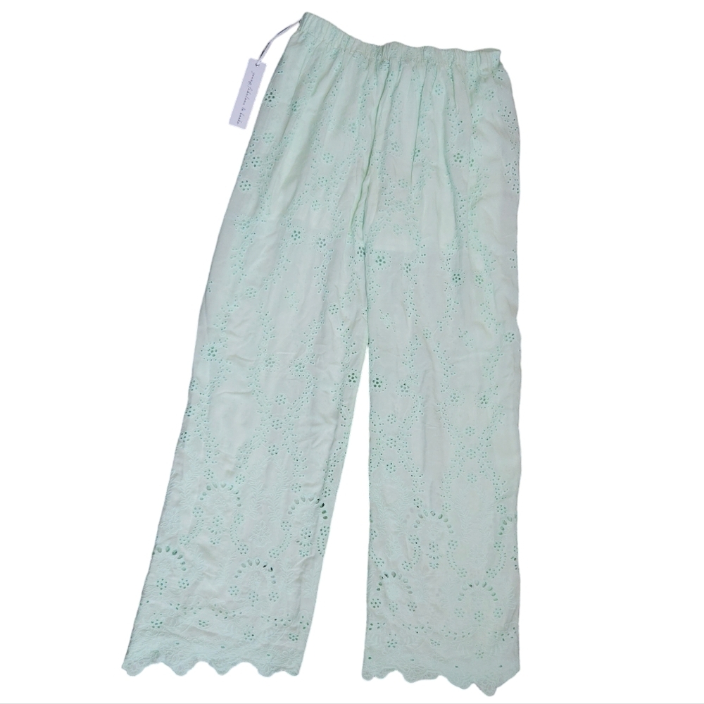 NWT Young Fabulous & Broke Geneva Wide Leg Tie Front Eyelet Pants Mint Green - Picture 2 of 9